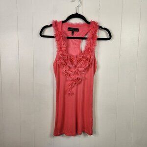 Robert Rodriguez Hot Pink Ribbed Ruffle Lace Tank Top Stretch Medium Designer